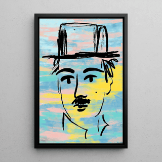 Tableau Street Art – Charlie Chaplin Pastel | Affiche Pop Art Colorée Style Minimaliste | Poster Cinéma Rétro pour Déco Murale