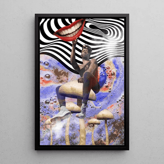 Tableau Street Art – Sérénité Psychédélique | Poster Pop Art Surréaliste avec Champignons et Spirales | Affiche Colorée Inspirée du Rêve