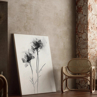 Tableau design noir et blanc – Évanescence Florale | Poster Minimaliste Botanique Élégant | Affiche Contemporaine Fleur Transparente Style Épuré
