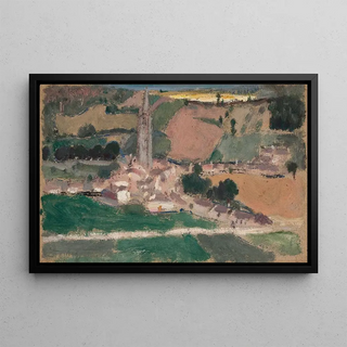 Tadeusz Makowski - View of a small town with a church tower.webp