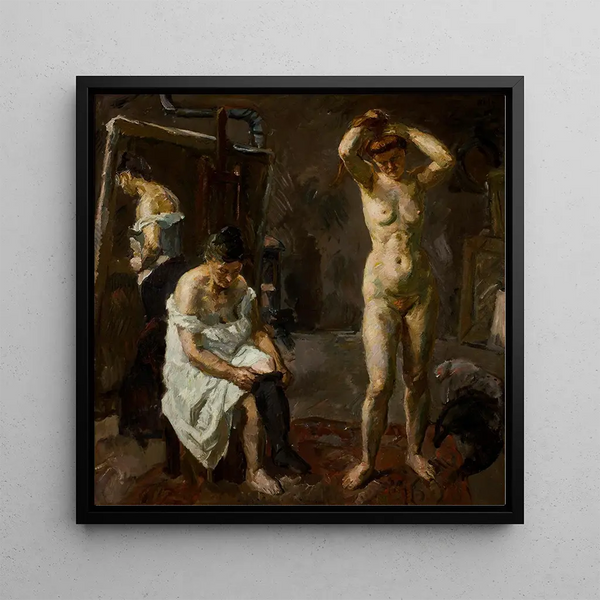 Kolme naista ateljeessa - Max Beckmann — kehystetty taideteos seinällä