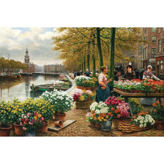 Un marché aux fleurs à Amsterdam - Henri Houben | Reproduction Tableau Décoration murale affiche copie
