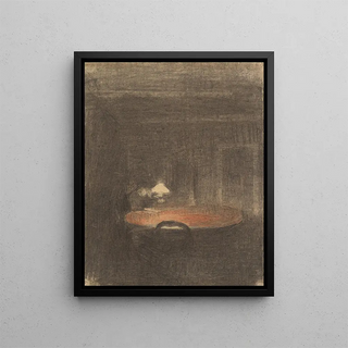 Vilhelm Hammershi - Figure Reading at a Table in an Interior at Night.webp