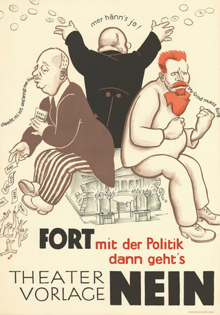 Vintage teatterijuliste 'Theatervorlage Nein' poliittinen karikatyyri