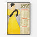 Vintagekalenteri juliste 1897 – tammikuu maaliskuu, retrokuvitus naisesta keltaisessa mekossa