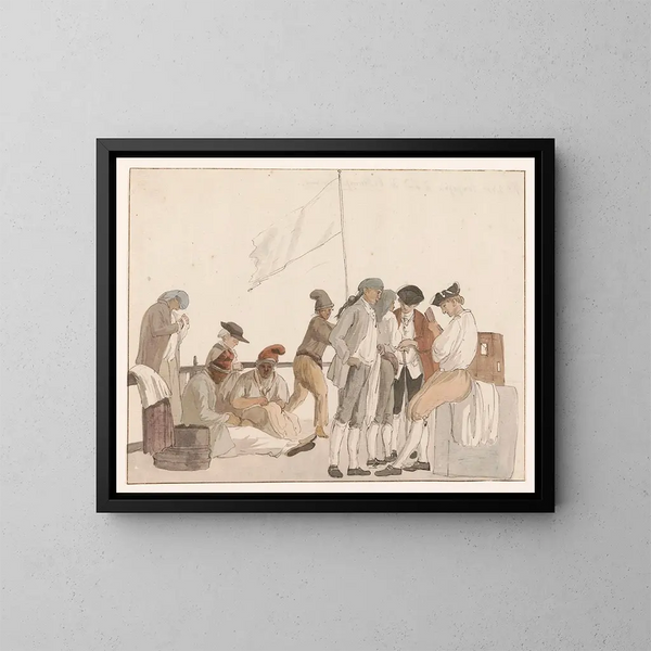 Laivalla olevan laivaston laivalla l'Heureuse Marianne - Abraham Louis Rodolphe Ducros — kehystetty taideteos seinällä