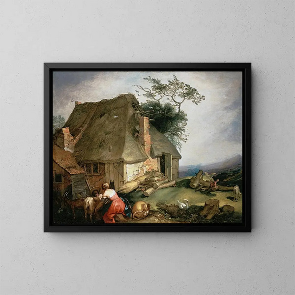 Un cottage avec des paysans traitant des chèvres - Abraham Bloemaert — kehystetty taideteos seinällä