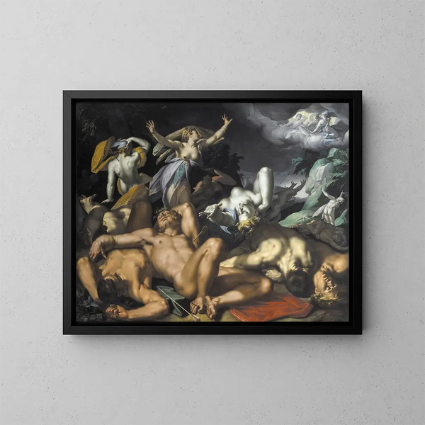 Apollon ja Diane rankaisemassa Niobea tappamalla hänen lapsensa - Abraham Bloemaert — kehystetty taideteos seinällä