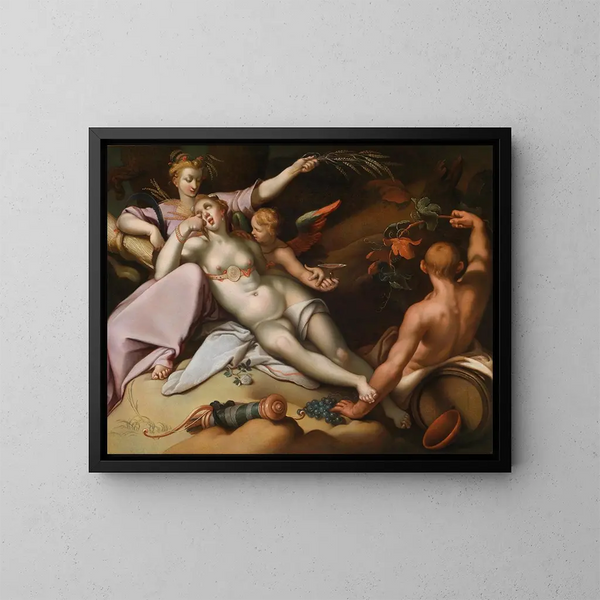 Sans Bacchus ja tuhka, Venus jäätyy - Abraham Bloemaert — kehystetty taideteos seinällä