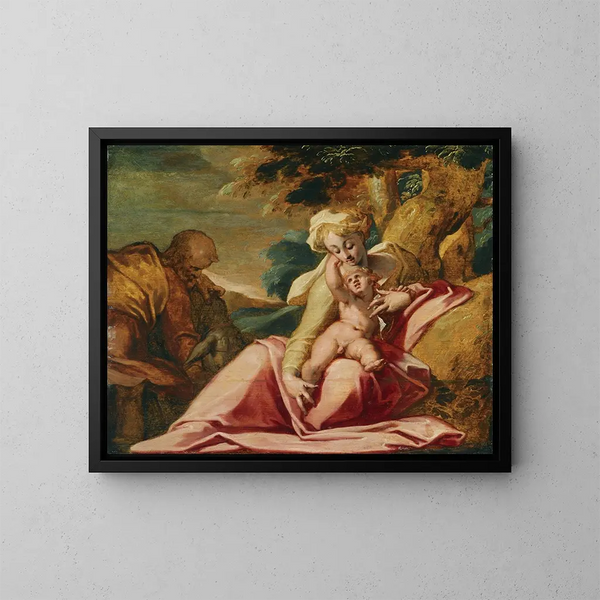 Le repos pendant la fuite en Égypte - Abraham Bloemaert — kehystetty taideteos seinällä