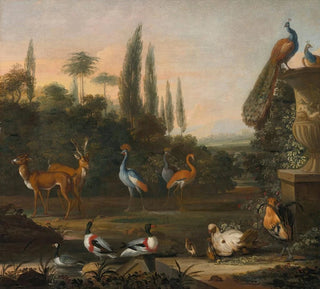 Abraham Jansz Begeyn - Landscape with deer and exotic birds.webp