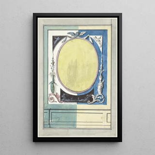 Abraham Meertens - Ontwerp voor kamerversiering met een paneel met centraal een gele ovaal.webp