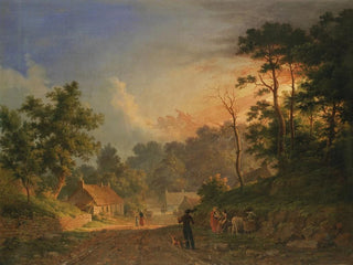Abraham Pether - Sunset over a rural landscape.webp