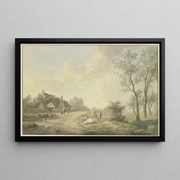 Abraham Teerlink - An einem Weg bei Bauernhusern vier Khe.webp