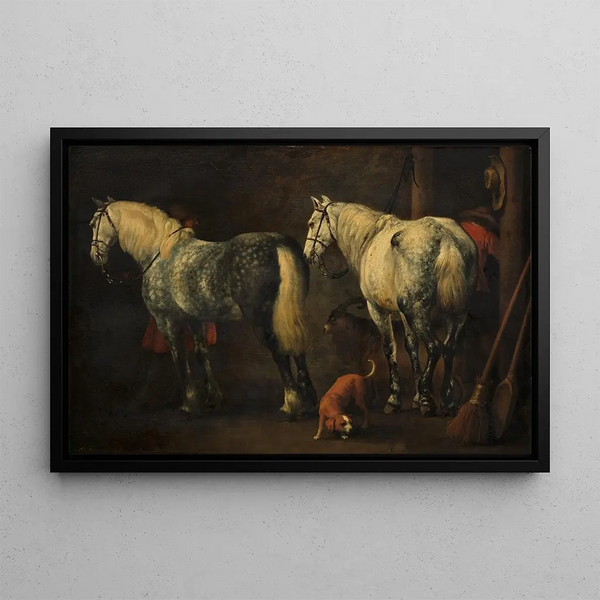 Abraham Van Calraet - Interieur van een stal met twee appelschimmels.webp