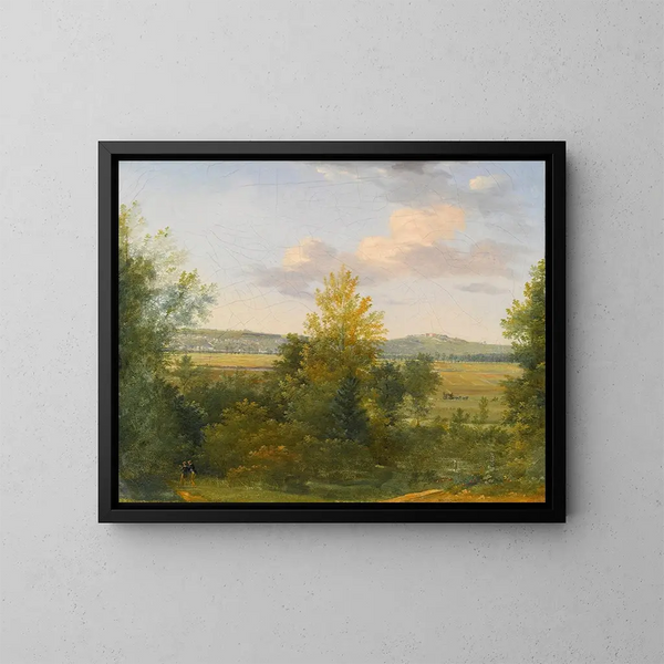 Maisemakuva pastoral with two travelers - Achille Etna Michallon — kehystetty taideteos seinällä