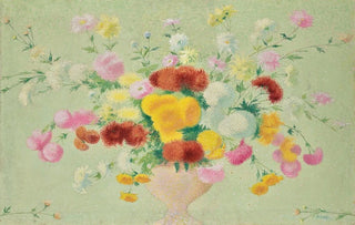 Achille Laug - Dahlias et tournesols pompons.webp