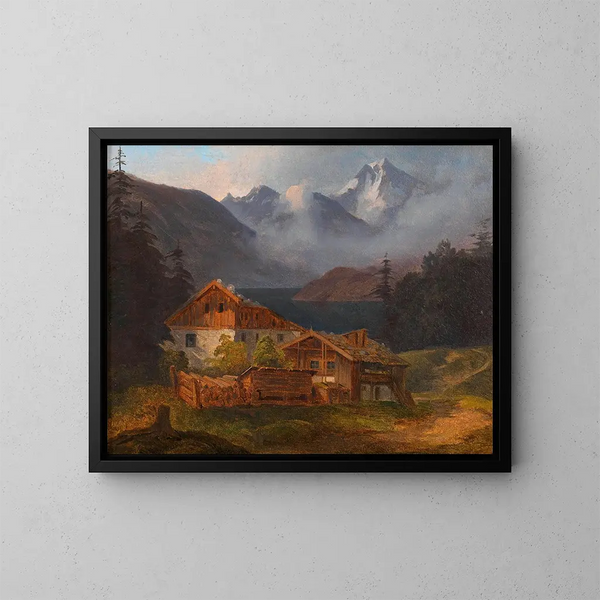 Ferme paysanne au bord d'un lac de montagne - Adalbert Stifter — kehystetty taideteos seinällä