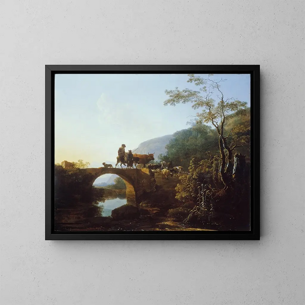 Pont dans un paysage italien - Adam Pynacker — kehystetty taideteos seinällä