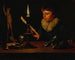 Poika pöydän takana, jossa on patsaiden lukemista kynttilän valossa - Adam de Coster — näkymä teoksesta