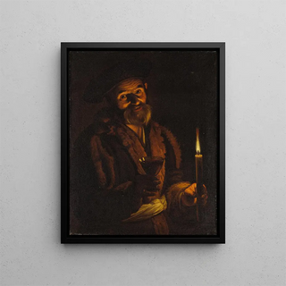 Adam de Coster - Old Man Holding a Candle and a Glass.webp