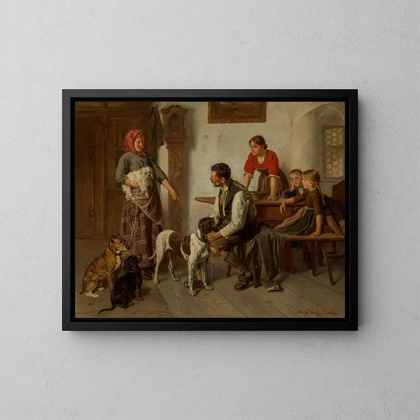 Le vendeur de chiens - Adolf Eberle — kehystetty taideteos seinällä