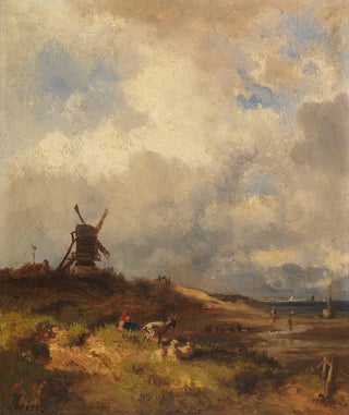 Adolf Heinrich Lier - Kstenlandschaft mit Windmhle.webp