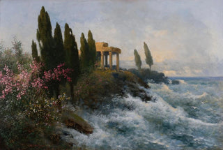 Adolf Kaufmann - Mediterrane Landschaft mit antikem Tempel.webp