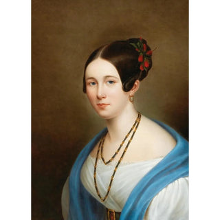 Adolf Senff - Portrait of a lady with hibiscus flowers in her hair.webp