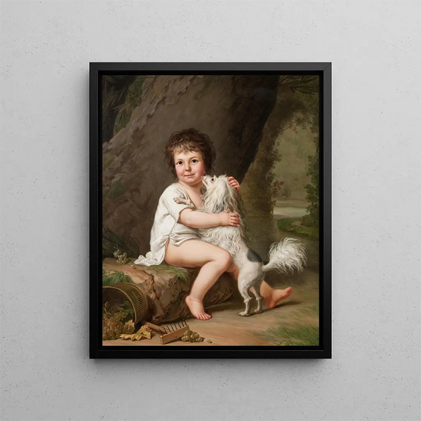 Portrait du jeune Henri Bertholet Campan 1784-1821 avec la chienne Aline - Adolf Ulrik Wertmüller — kehystetty taideteos seinällä