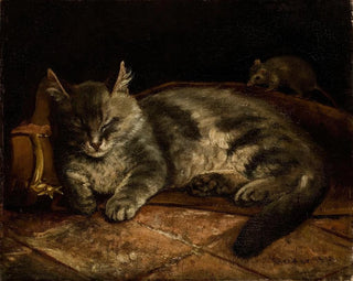 Chat gris endormi et un rat - Adolf von Becker — näkymä teoksesta