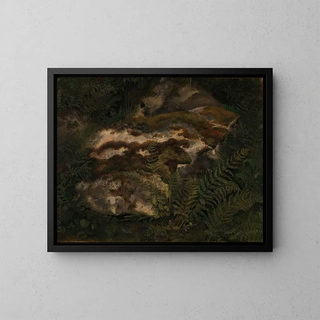 Adolph Tidemand - Study of an Mosscovered Stone and Ferns.webp