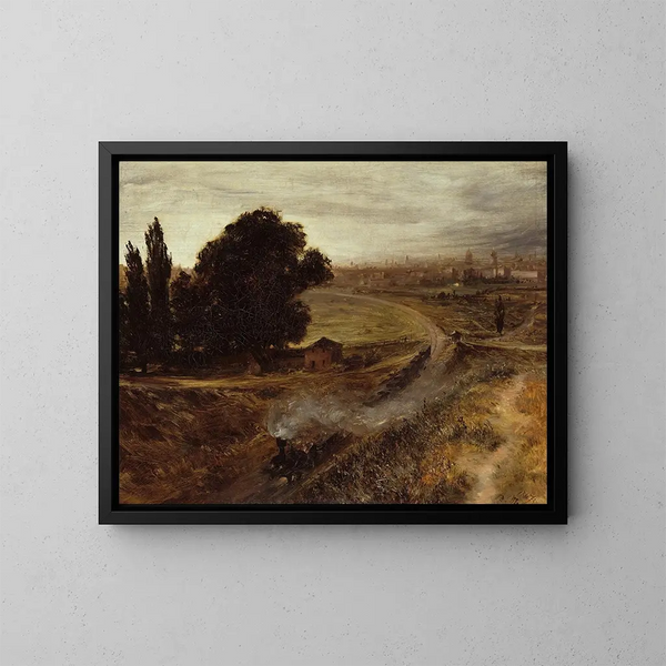 Berlin-Potsdamin rautatie - Adolph von Menzel — kehystetty taideteos seinällä