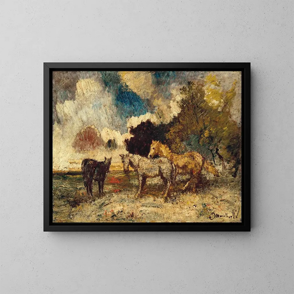 Les Trois Chevaux - Adolphe Monticelli — kehystetty taideteos seinällä