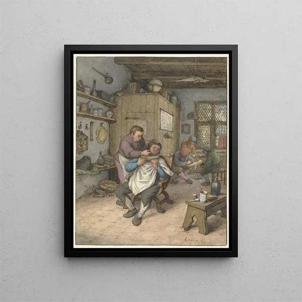 Hiustenleikkaussali - Adriaen van Ostade — kehystetty taideteos seinällä