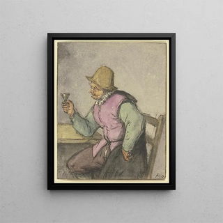 Adriaen van Ostade - An einem Tisch sitzender Bauer mit Glas nach links.webp