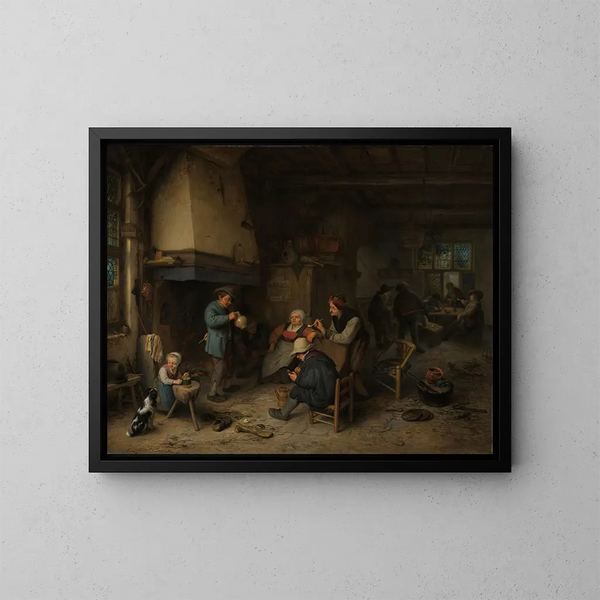 Maalausmaalaus sisätilassa - Adriaen van Ostade — kehystetty taideteos seinällä