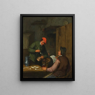 Adriaen van Ostade - Two peasants smoking drinking and reading at an inn.webp