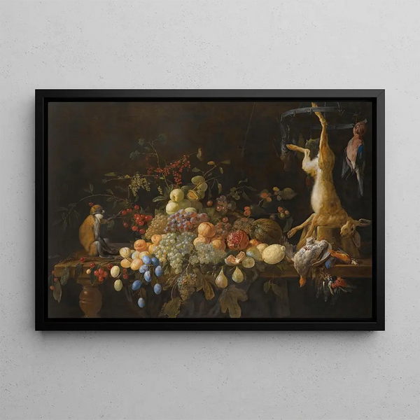 Adriaen van Utrecht - A Still Life With Grapes Figs Apples Oranges Apricots Lemons A Melon Loganberries An Open Pomegranate And Cherries.webp