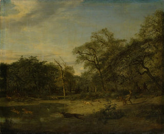 Adriaen van de Velde - Deer Hunt in a Swampy Forest Landscape.webp