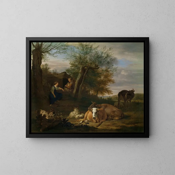 Le joueur de flûte - Adriaen van de Velde — kehystetty taideteos seinällä