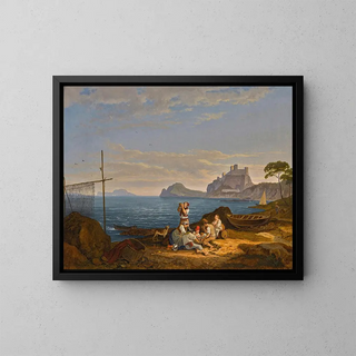 La baie de Naples, Capri au-delà - Adrian Ludwig Richter — kehystetty taideteos seinällä