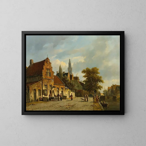 Une ville en Hollande - Adrianus Eversen — kehystetty taideteos seinällä
