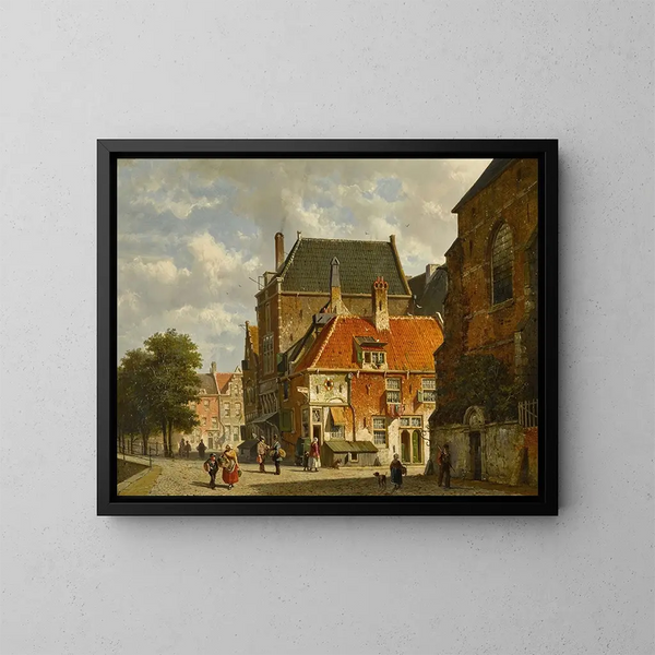 Figures sur une rue ensoleillée - Adrianus Eversen — kehystetty taideteos seinällä