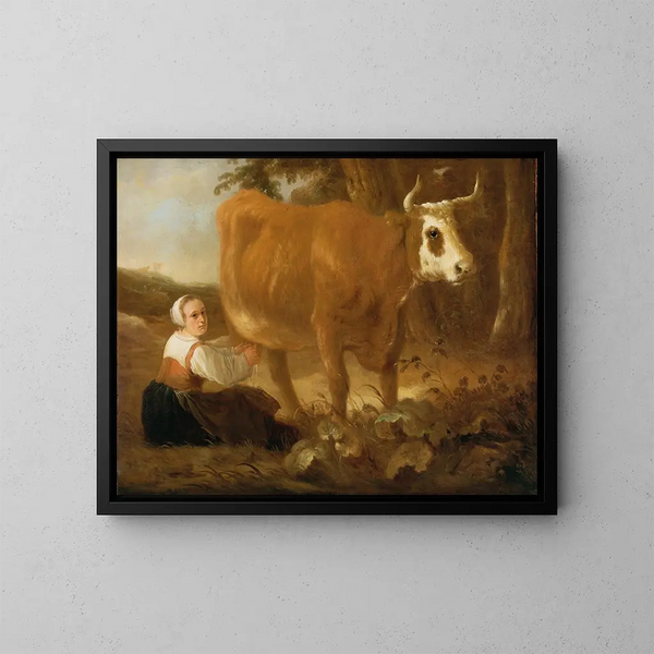 Yksi lehmänlypsäjä ja lehmä - Aelbert Cuyp — kehystetty taideteos seinällä