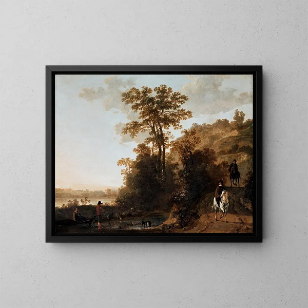 Illallinen auringonlaskun aikaan joen rannalla - Aelbert Cuyp — kehystetty taideteos seinällä