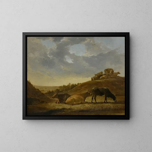 Bétail dans un paysage arcadien néerlandais - Aelbert Cuyp — kehystetty taideteos seinällä