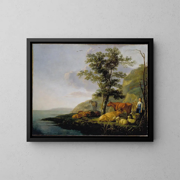 Bétail près d'une rivière - Aelbert Cuyp — kehystetty taideteos seinällä