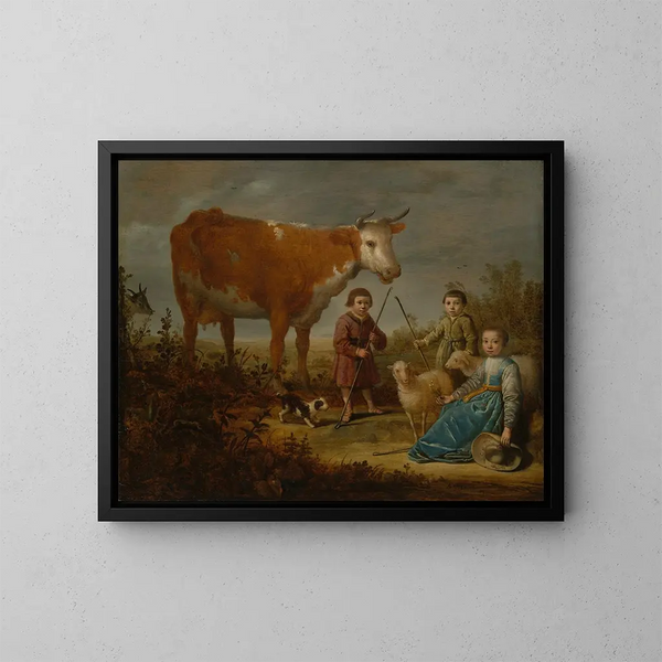 Lapsia ja lehmää - Aelbert Cuyp — kehystetty taideteos seinällä