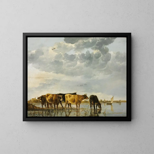 Vaches dans une rivière - Aelbert Cuyp — kehystetty taideteos seinällä
